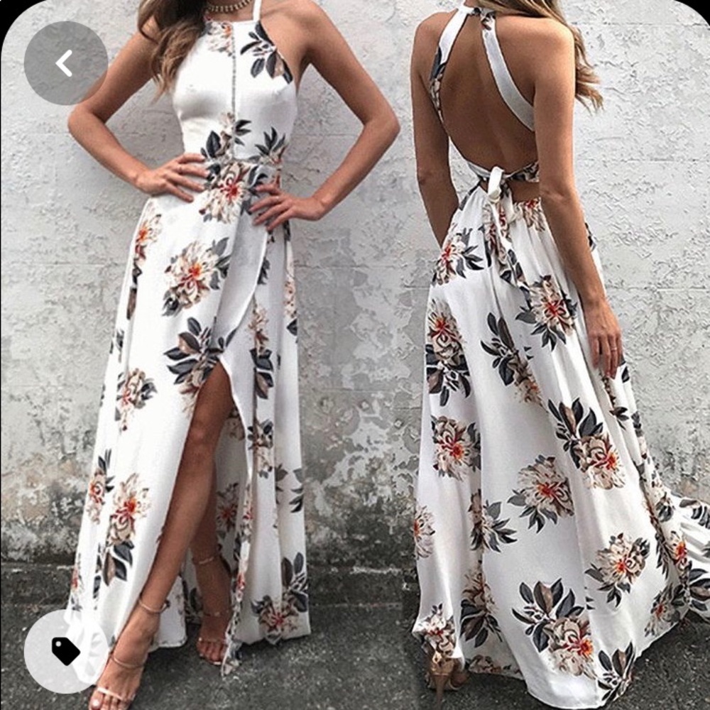 Backless floral maxi dress